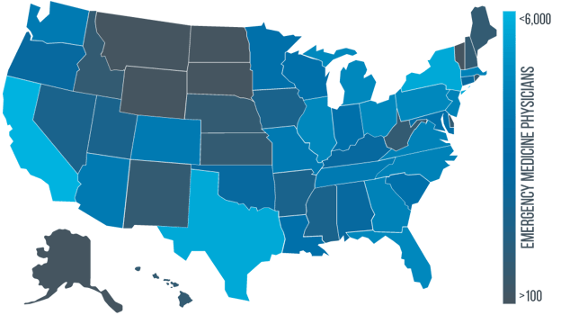 Emergency medicine physician location distribution