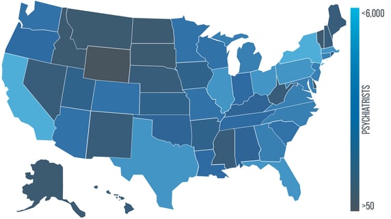 distribution of psychiatrists across the United States